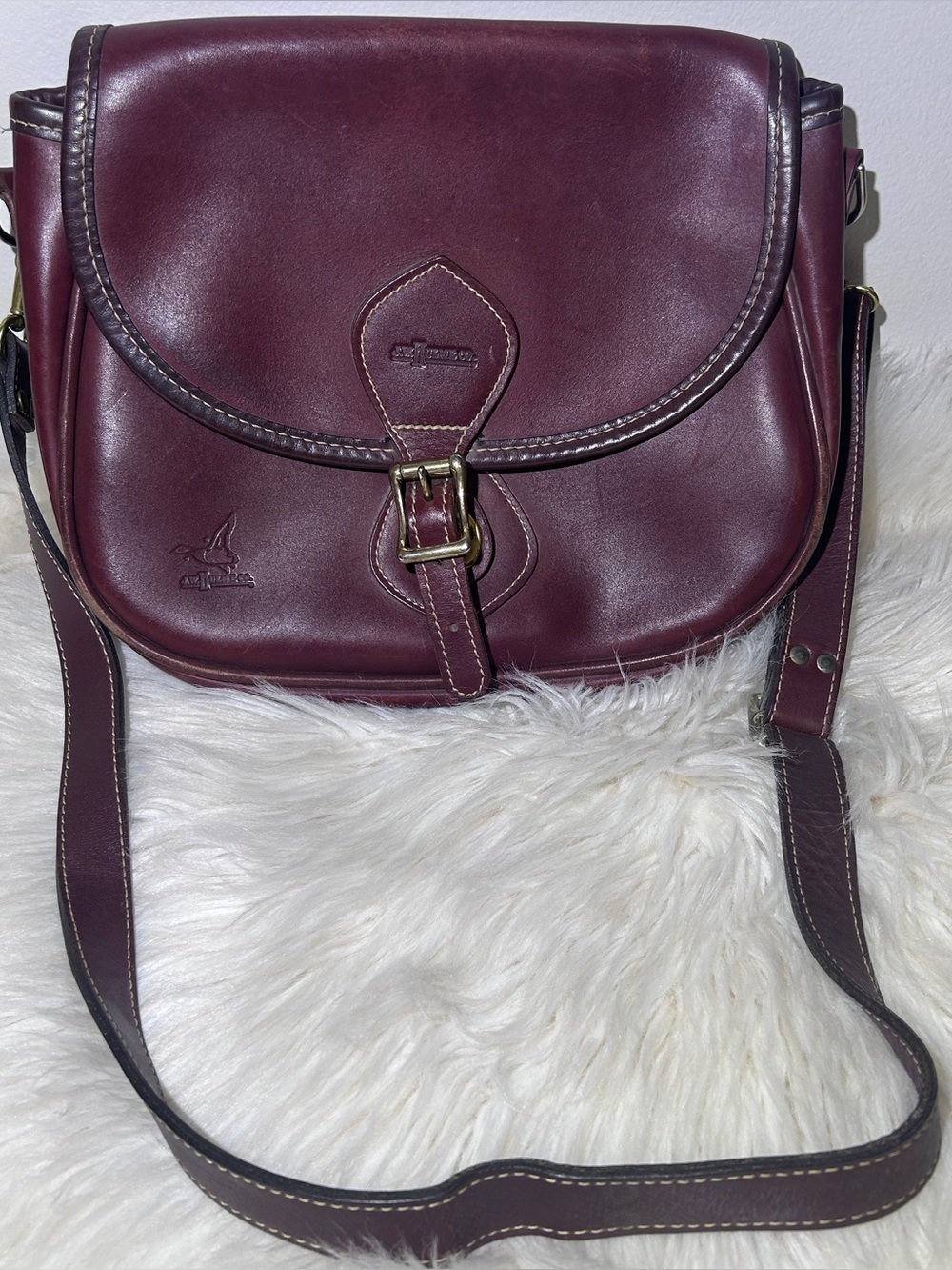 Vintage J. W. Hulme Co. Burgundy Leather Saddle Crossbody Bag